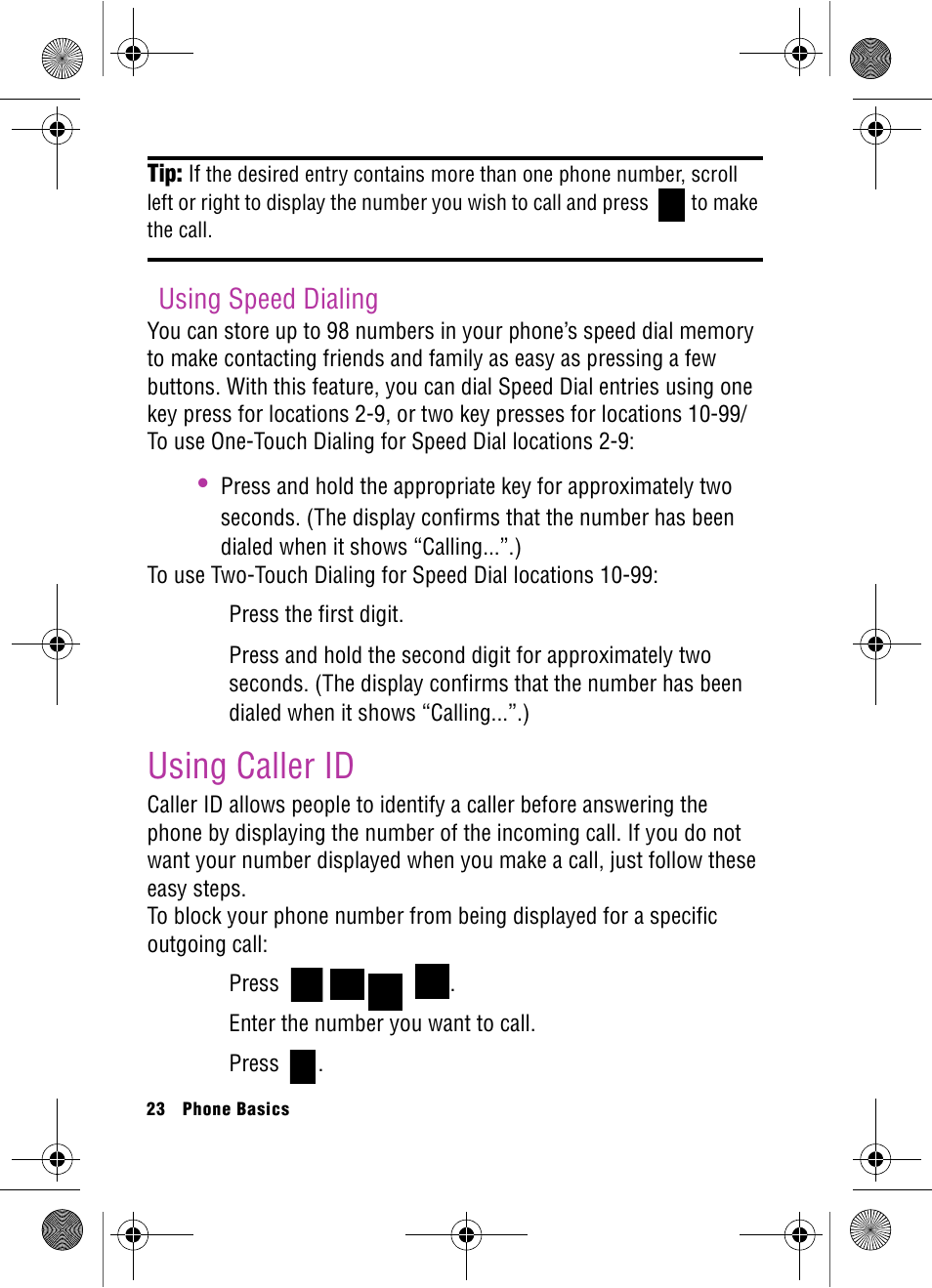 Using speed dialing, Using caller id | Samsung SPH-A920 User Manual | Page 32 / 170