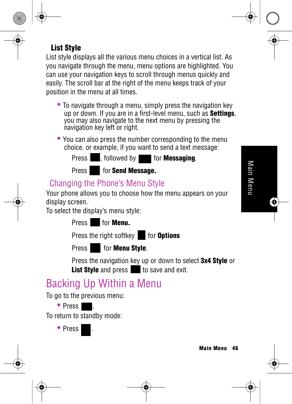 Changing the phone’s menu style, Backing up within a menu | Samsung SPH-A920 User Manual | Page 55 / 170