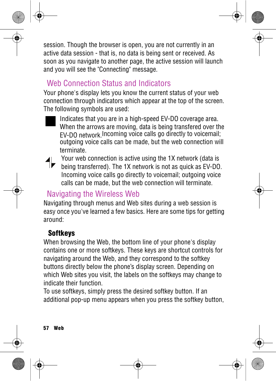 Web connection status and indicators, Navigating the wireless web | Samsung SPH-A920 User Manual | Page 66 / 170