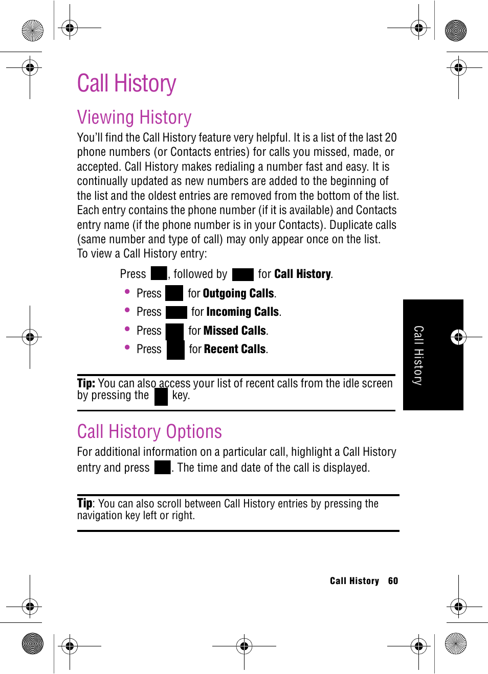 Call history, Viewing history, Call history options | Viewing history call history options | Samsung SPH-A920 User Manual | Page 69 / 170