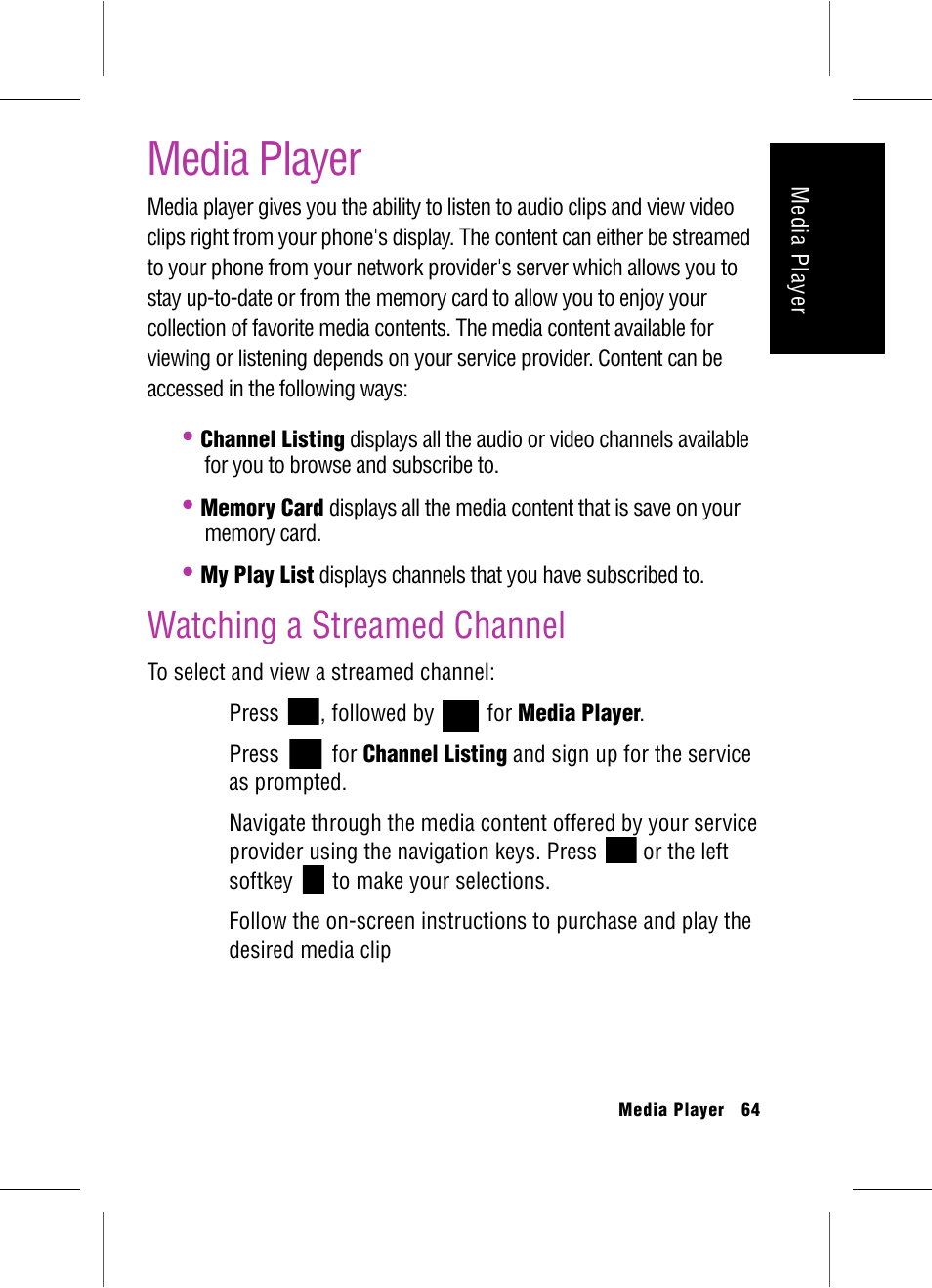 Media player, Watching a streamed channel | Samsung SPH-A920 User Manual | Page 73 / 170