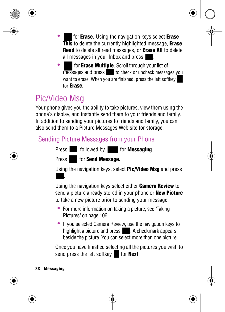 Pic/video msg, Sending picture messages from your phone | Samsung SPH-A920 User Manual | Page 92 / 170