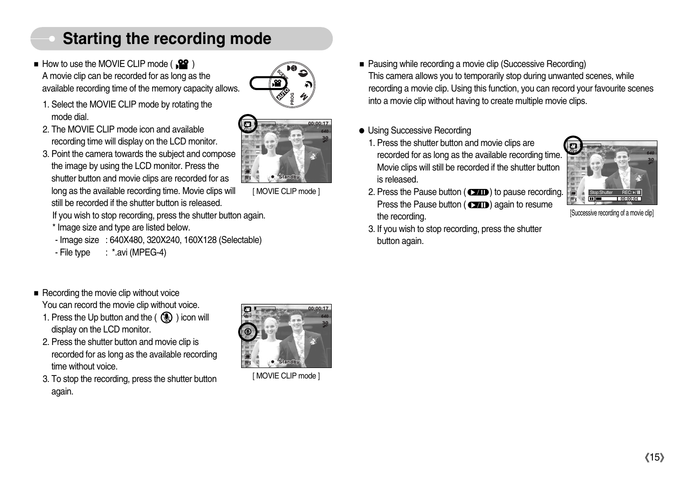 Starting the recording mode | Samsung Digimax S1000 User Manual | Page 16 / 82