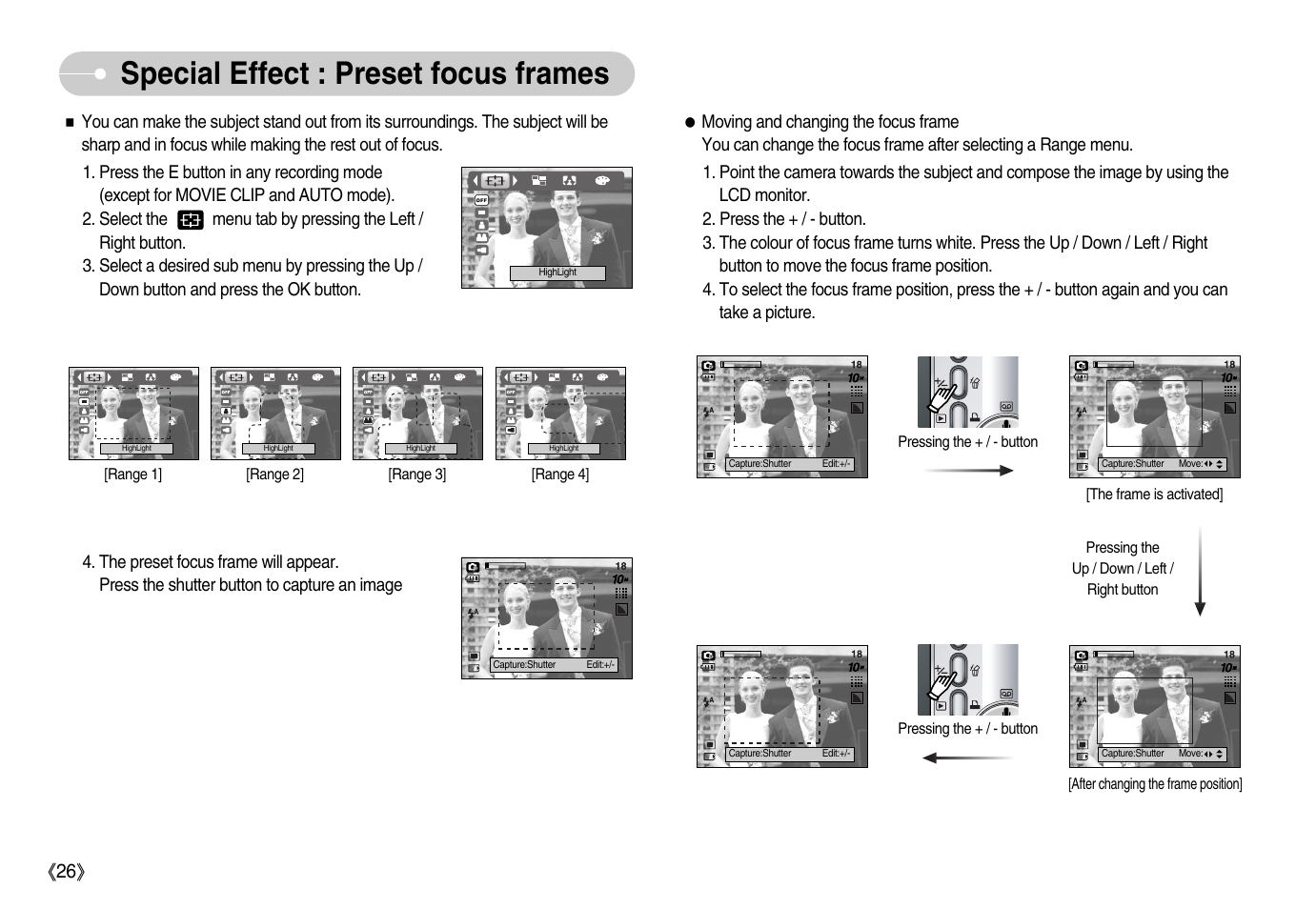 Special effect : preset focus frames | Samsung Digimax S1000 User Manual | Page 27 / 82