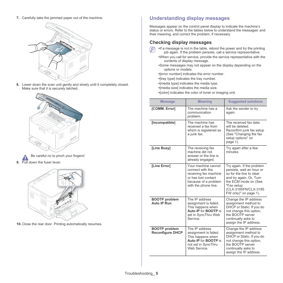 Understanding display messages, 5 understanding display messages, Checking display messages | Understanding display, Understanding display messages" on | Samsung CLX-318X User Manual | Page 120 / 151