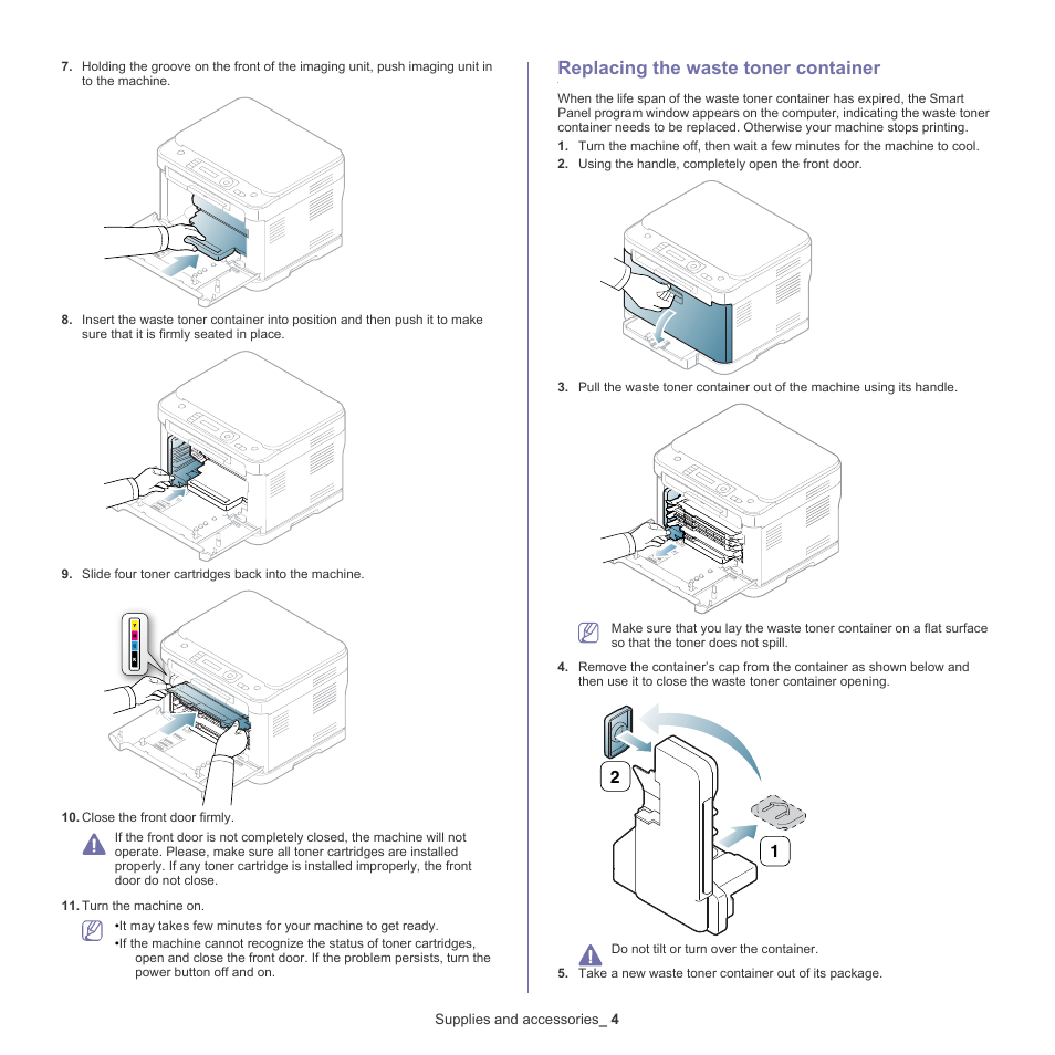 Replacing the waste toner container, 4 replacing the waste toner container | Samsung CLX-318X User Manual | Page 136 / 151