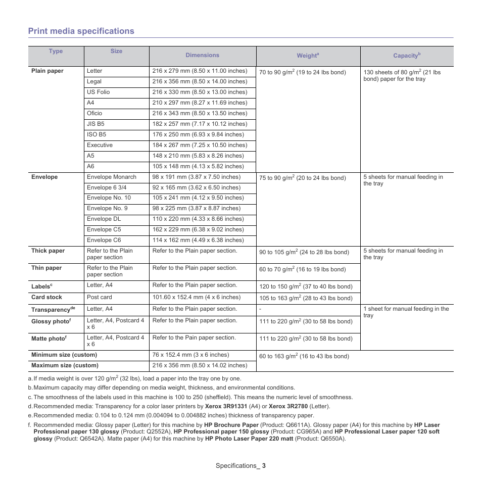 Print media specifications, 3 print media specifications, See "print media specifications" on | Print media specifications" on | Samsung CLX-318X User Manual | Page 140 / 151