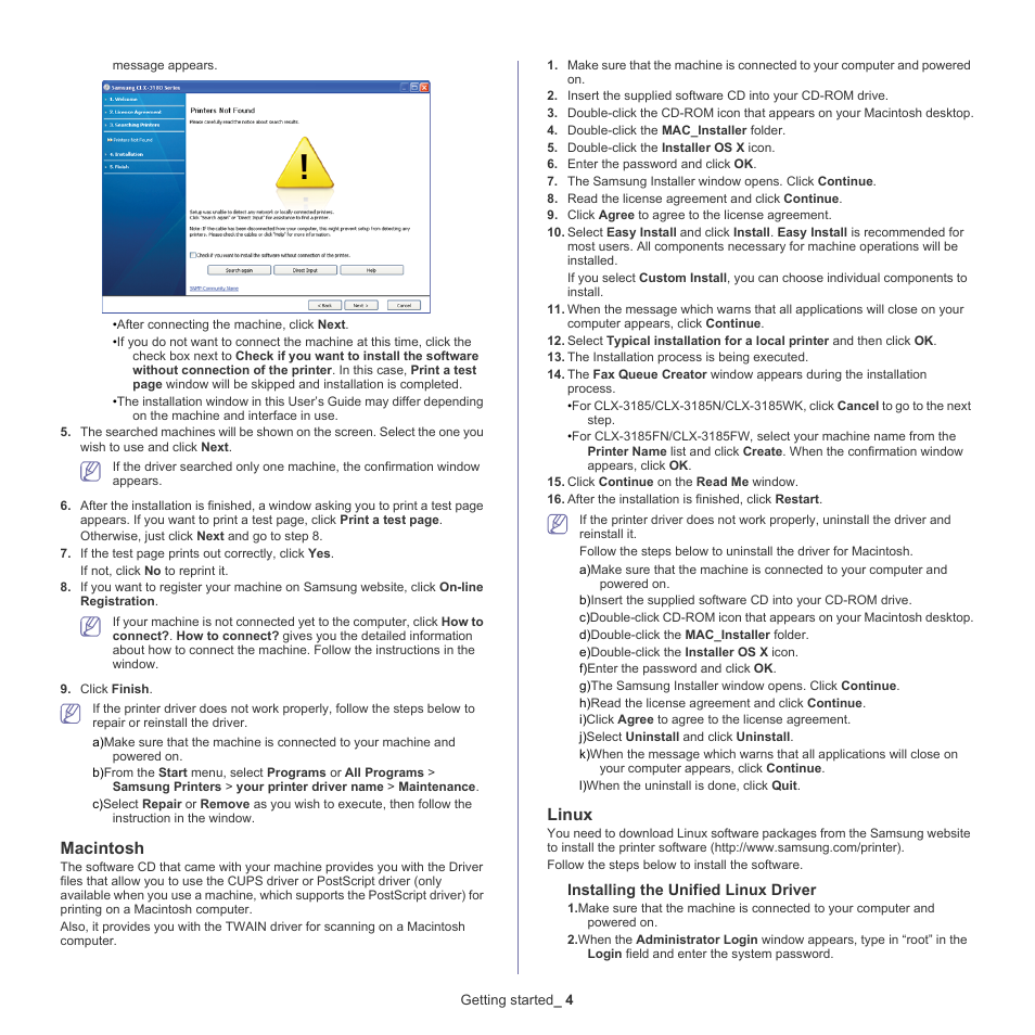 Macintosh, Linux | Samsung CLX-318X User Manual | Page 38 / 151