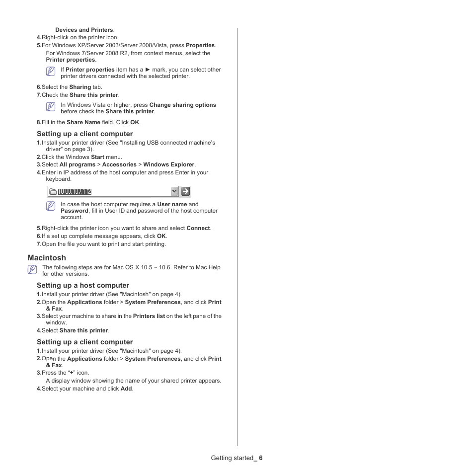 Macintosh, Setting up a client computer, Setting up a host computer | Samsung CLX-318X User Manual | Page 40 / 151