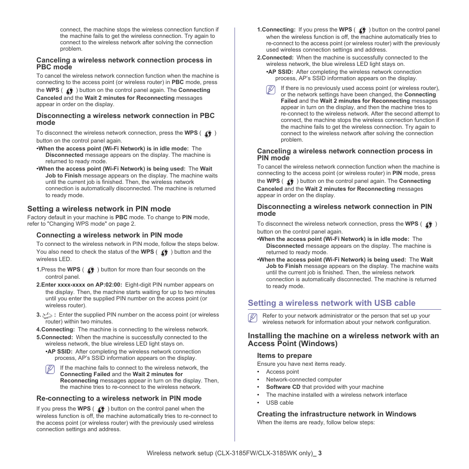 Setting a wireless network with usb cable, Setting a wireless network in pin mode, 3 setting a wireless network with usb cable | Windows), Setting a wireless, See "installing the machine on a wireless, Network with an access point (windows)" on, Setting a wireless network with | Samsung CLX-318X User Manual | Page 49 / 151