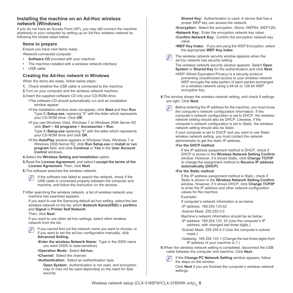 See "installing the machine on an ad-hoc | Samsung CLX-318X User Manual | Page 51 / 151