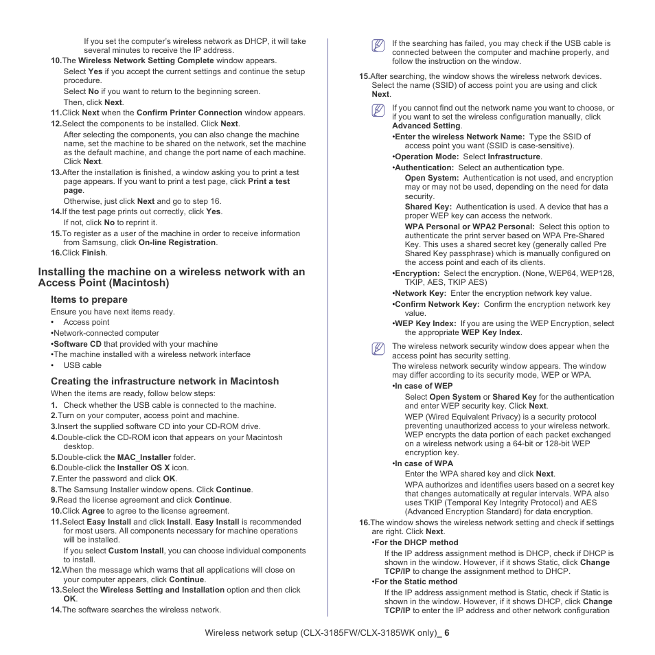 Macintosh), See "installing the machine on a wireless, Network with an access point (macintosh)" on | Samsung CLX-318X User Manual | Page 52 / 151