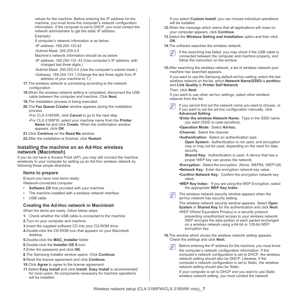 See "installing the machine on an ad-hoc | Samsung CLX-318X User Manual | Page 53 / 151