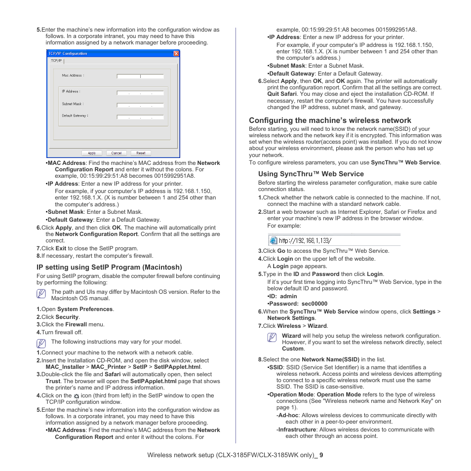 Configuring the machine’s wireless network | Samsung CLX-318X User Manual | Page 55 / 151