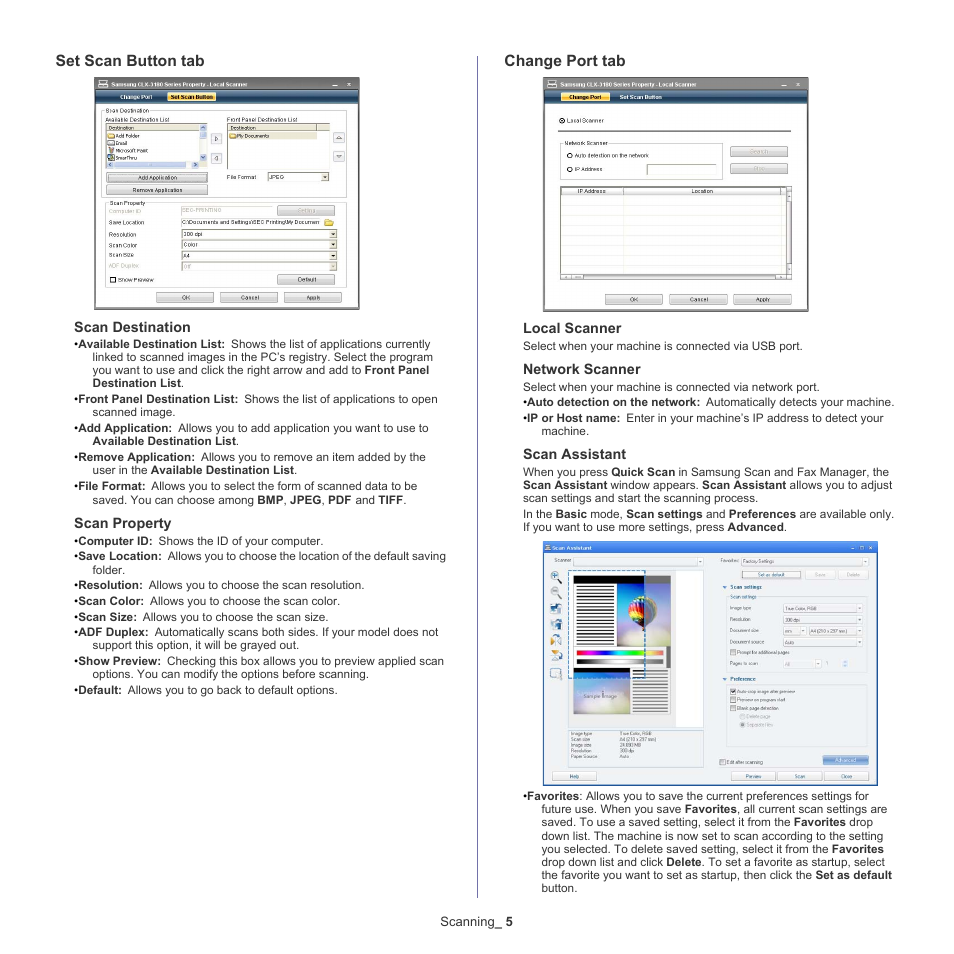 Set scan button tab, Change port tab | Samsung CLX-318X User Manual | Page 85 / 151