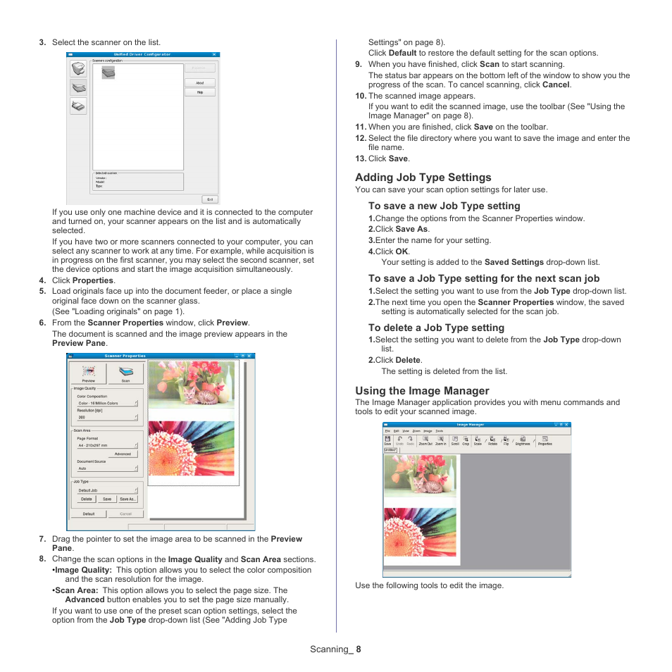 Adding job type settings, Using the image manager | Samsung CLX-318X User Manual | Page 88 / 151