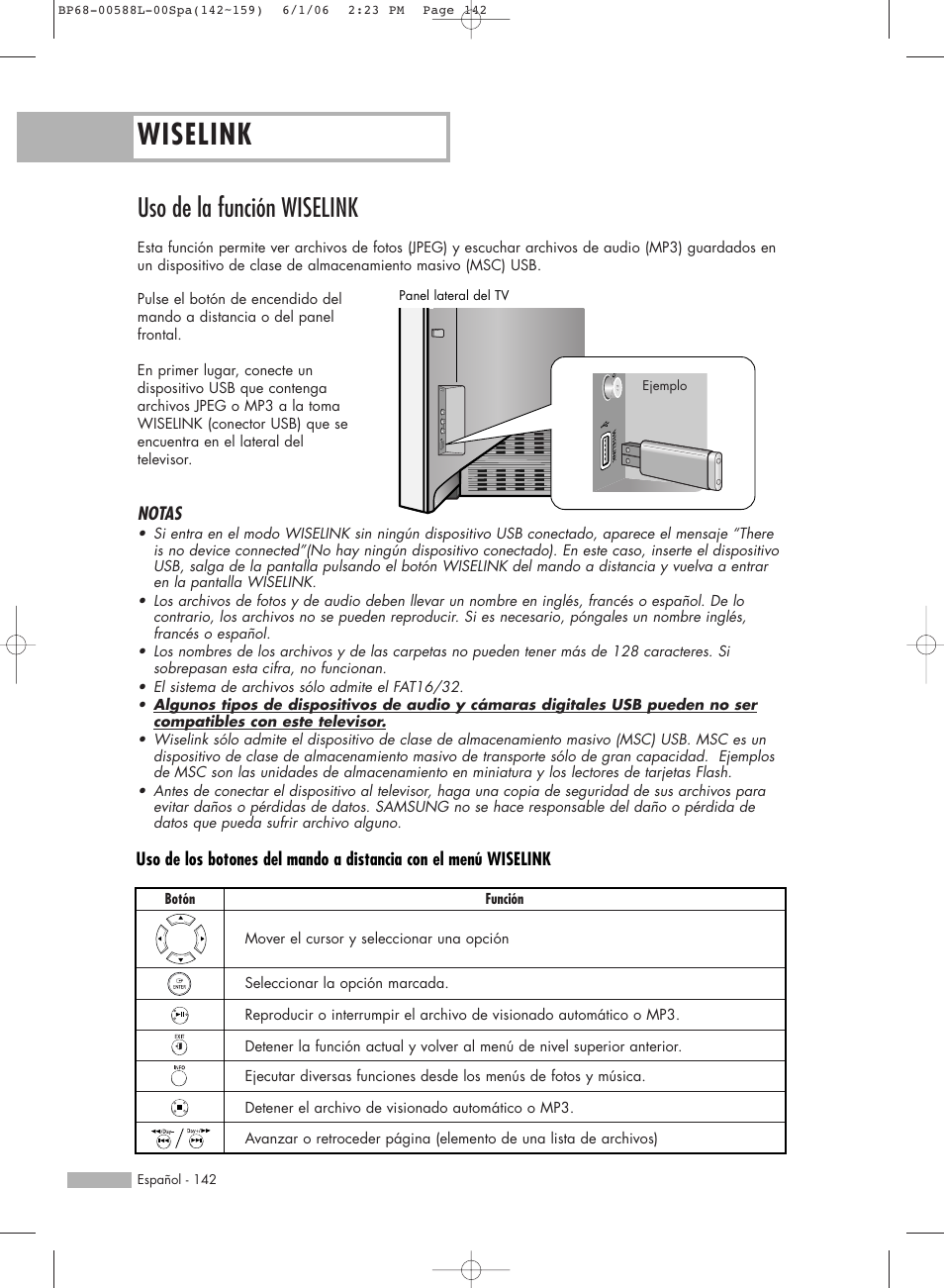 Wiselink, Uso de la función wiselink | Samsung HL-S5088W User Manual | Page 142 / 164