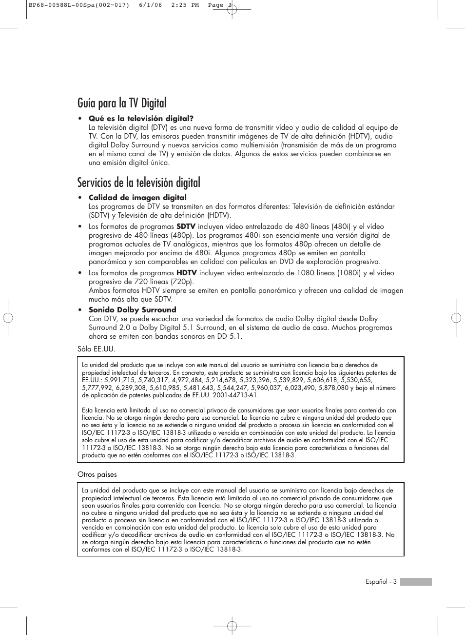 Guía para la tv digital, Servicios de la televisión digital | Samsung HL-S5088W User Manual | Page 3 / 164
