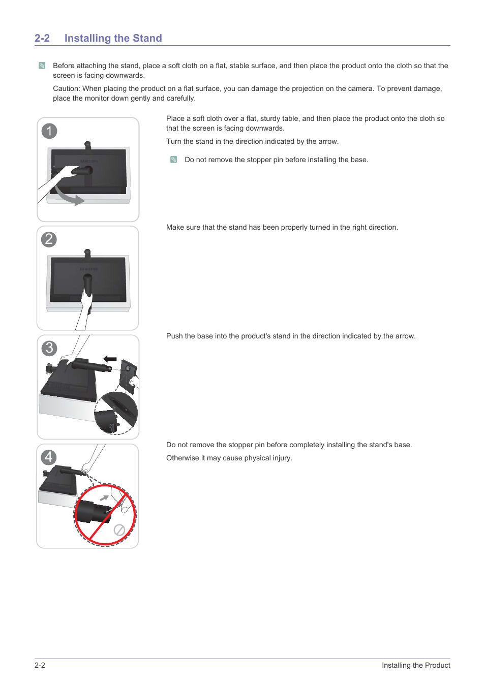 2 installing the stand, Installing the stand -2 | Samsung VC240 User Manual | Page 12 / 62