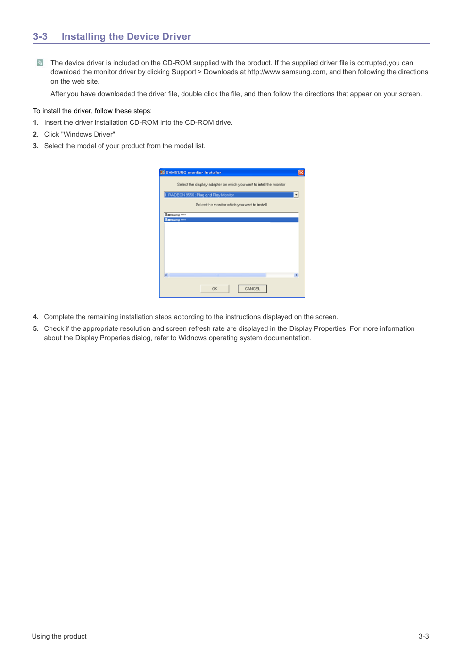 3 installing the device driver, Installing the device driver -3 | Samsung VC240 User Manual | Page 23 / 62