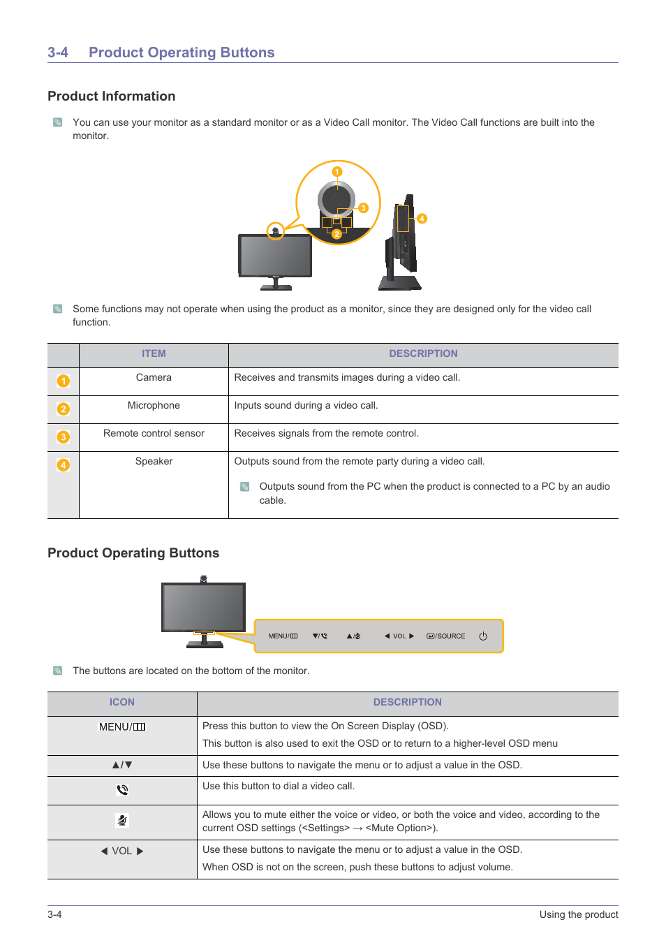 4 product operating buttons, Product operating buttons -4, Product information | Product operating buttons | Samsung VC240 User Manual | Page 24 / 62