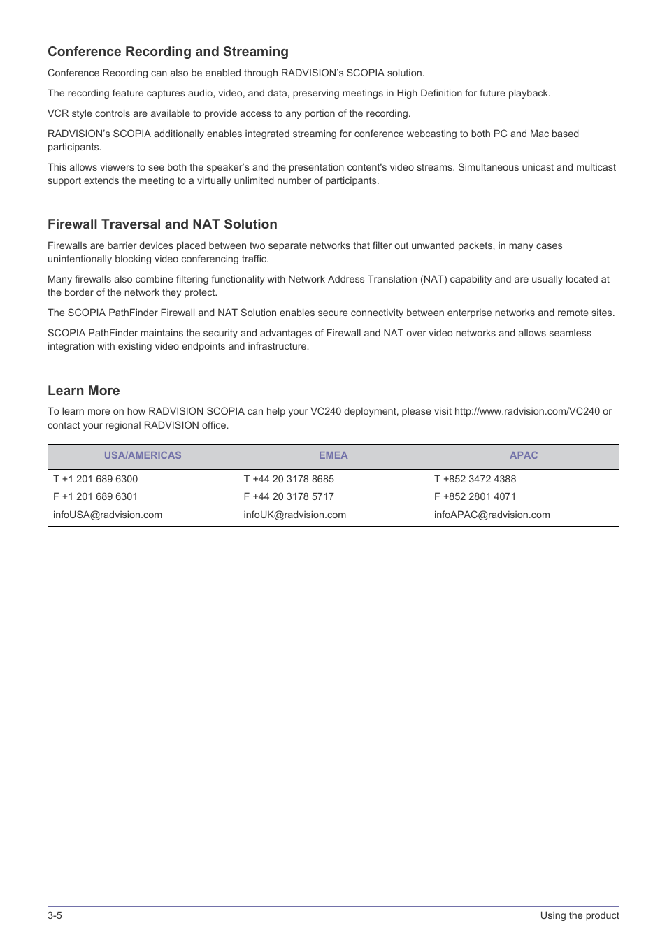 Conference recording and streaming, Firewall traversal and nat solution, Learn more | Samsung VC240 User Manual | Page 28 / 62