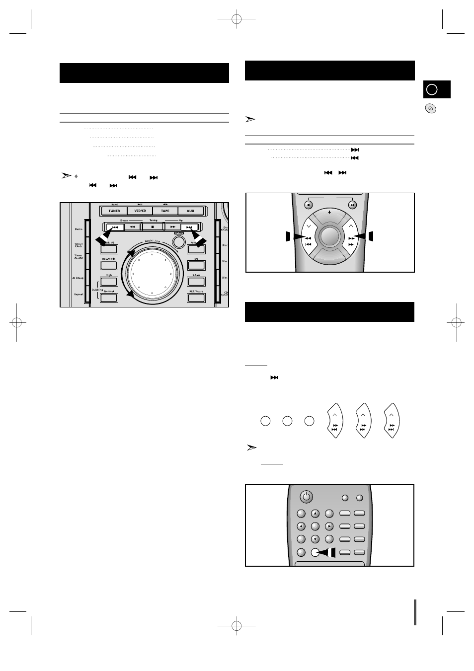 Selecting a track, Searching for a specific music passage on a cd, Function to skip through 10 tracks at a time | Samsung MAX-VL45 User Manual | Page 13 / 28