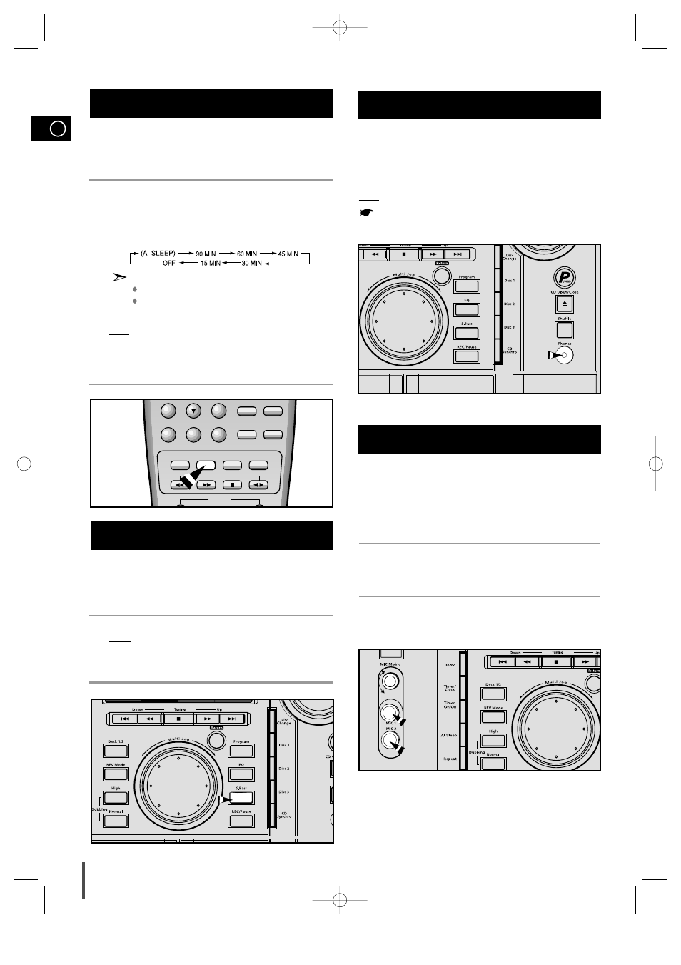 Setting the system to switch off automatically, Super bass sound, Connecting headphones | Microphone function, Super bass sound connecting headphones 1 2 3 4 | Samsung MAX-VL45 User Manual | Page 24 / 28