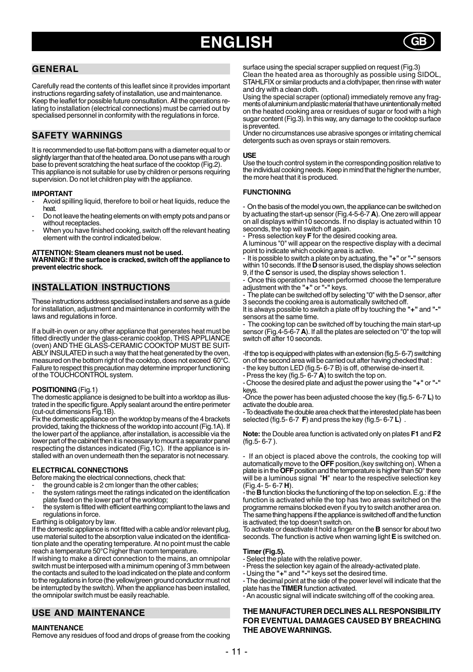 English | Ardo PE58AVE2 User Manual | Page 11 / 28