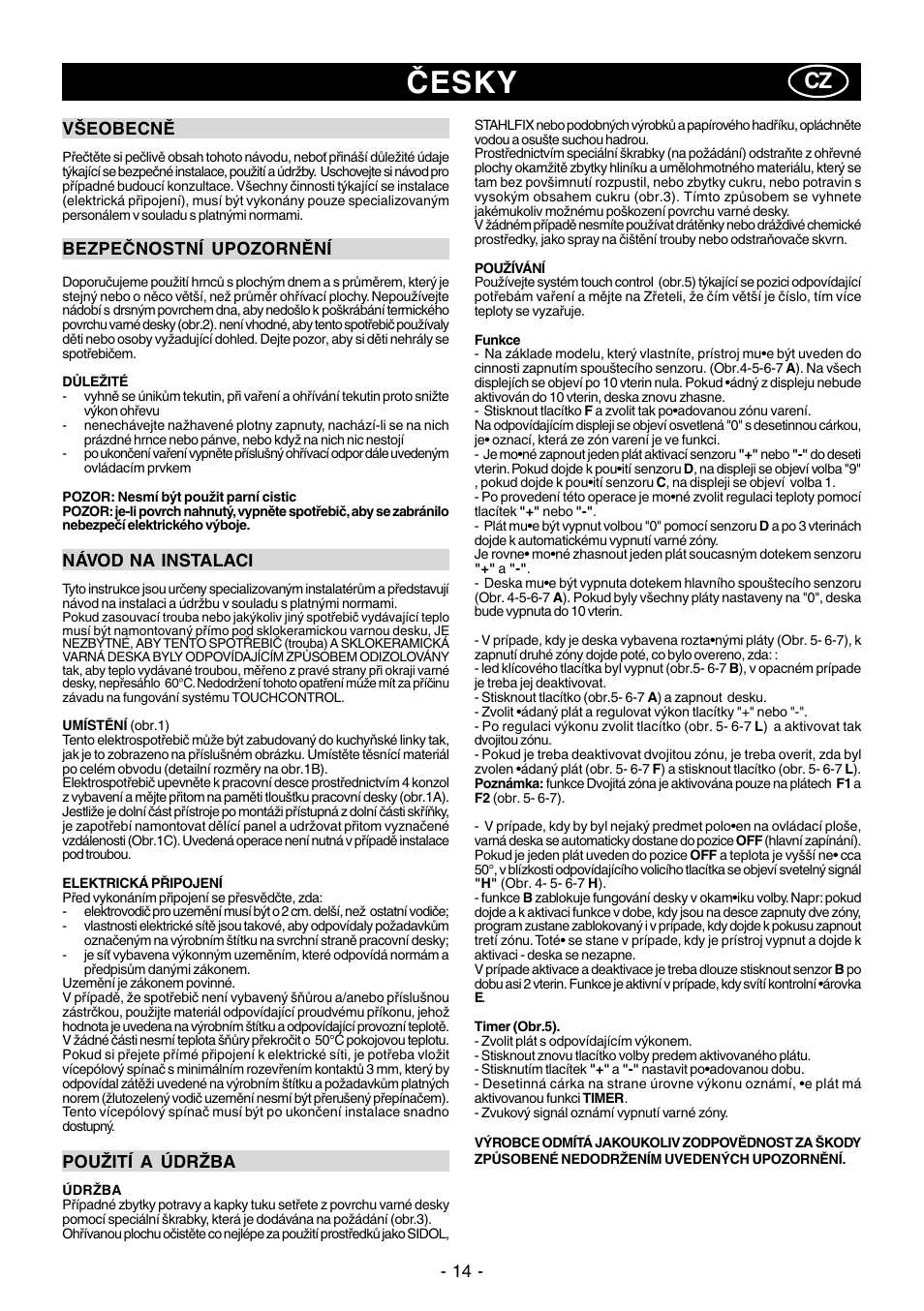 Polsc, Česky | Ardo PE58AVE2 User Manual | Page 14 / 28