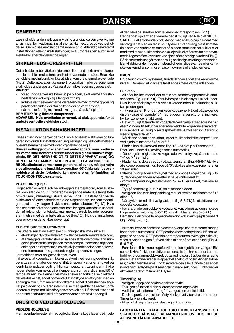 Dansk | Ardo PE58AVE2 User Manual | Page 15 / 28