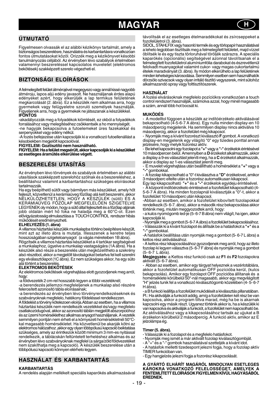 Magyar | Ardo PE58AVE2 User Manual | Page 19 / 28