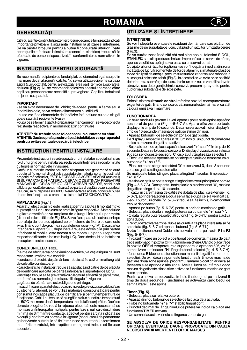 Romania | Ardo PE58AVE2 User Manual | Page 22 / 28