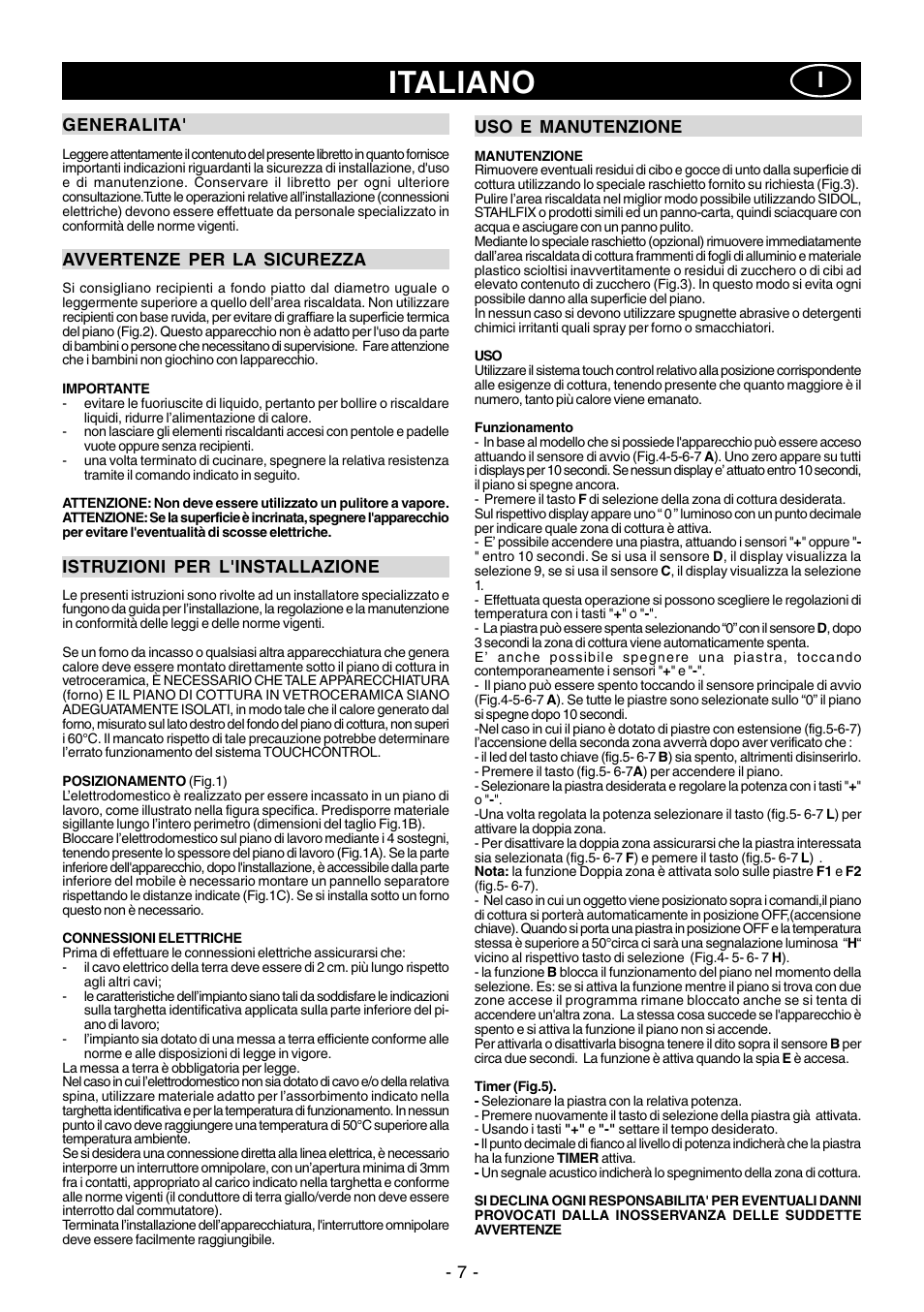 Italiano | Ardo PE58AVE2 User Manual | Page 7 / 28