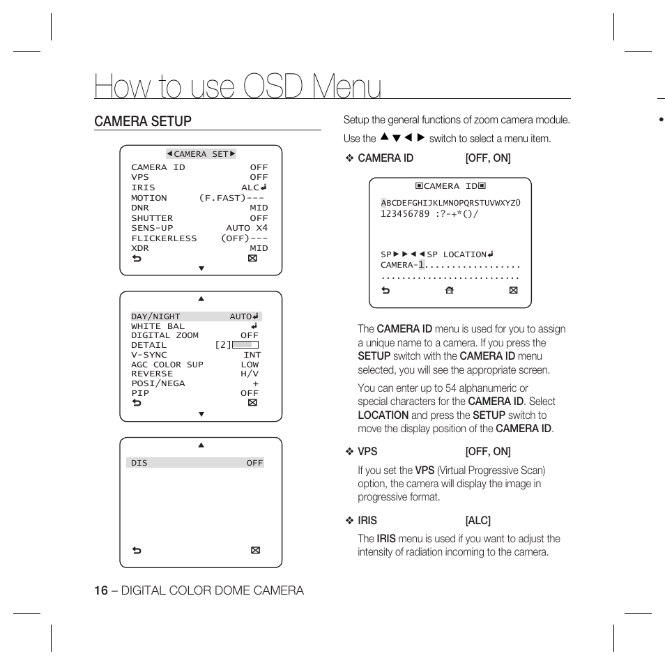 How to use osd menu, Camera setup, Cdef | Samsung SCC-5399P User Manual | Page 16 / 34