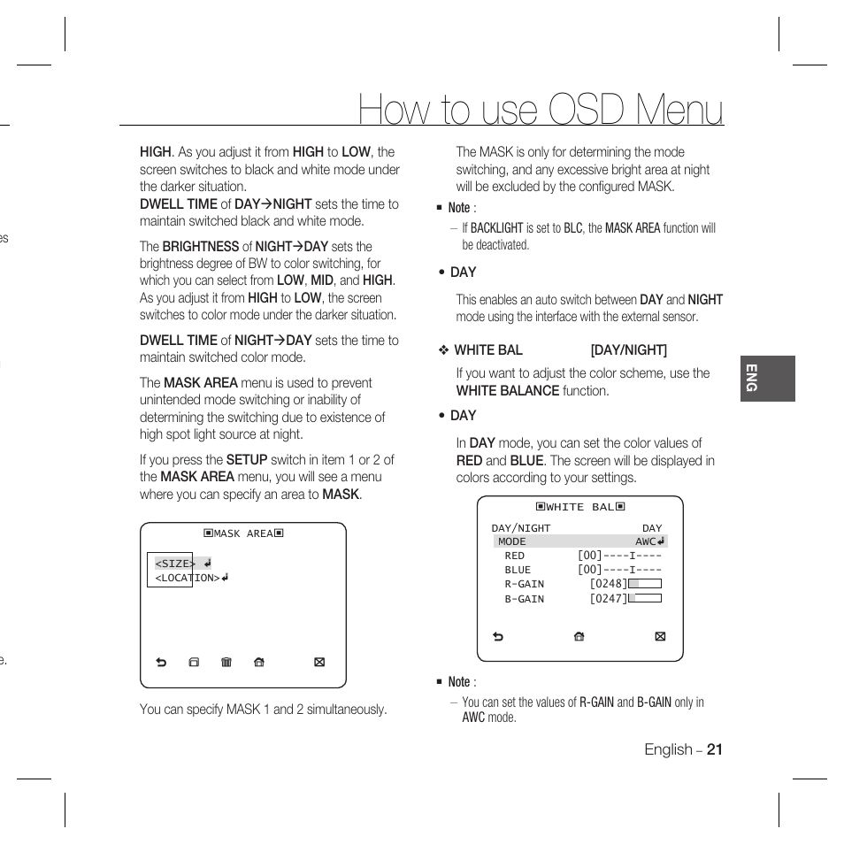 How to use osd menu | Samsung SCC-5399P User Manual | Page 21 / 34