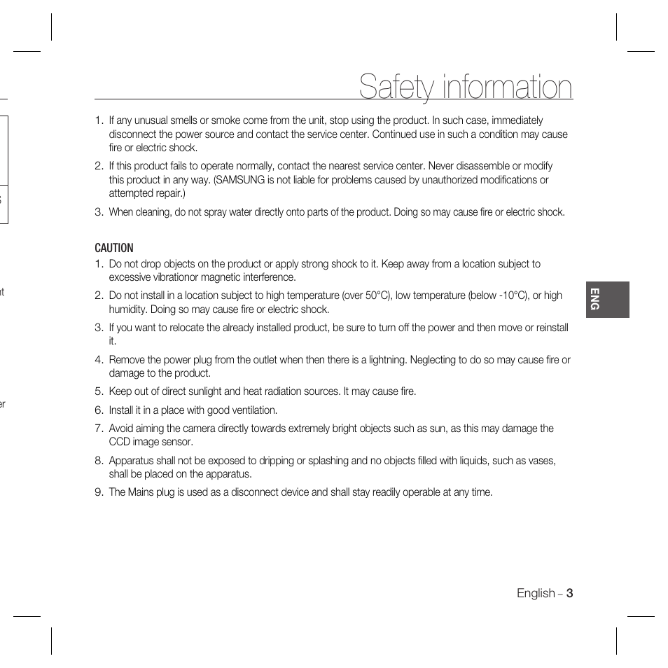 Safety information | Samsung SCC-5399P User Manual | Page 3 / 34