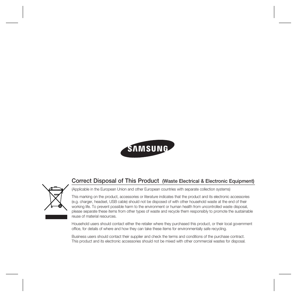 Correct disposal of this product | Samsung SCC-5399P User Manual | Page 34 / 34