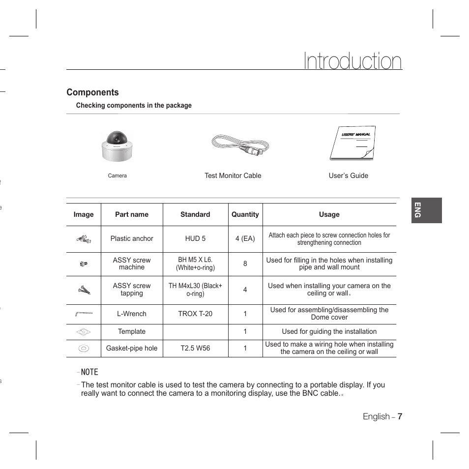 Introduction, Components | Samsung SCC-5399P User Manual | Page 7 / 34