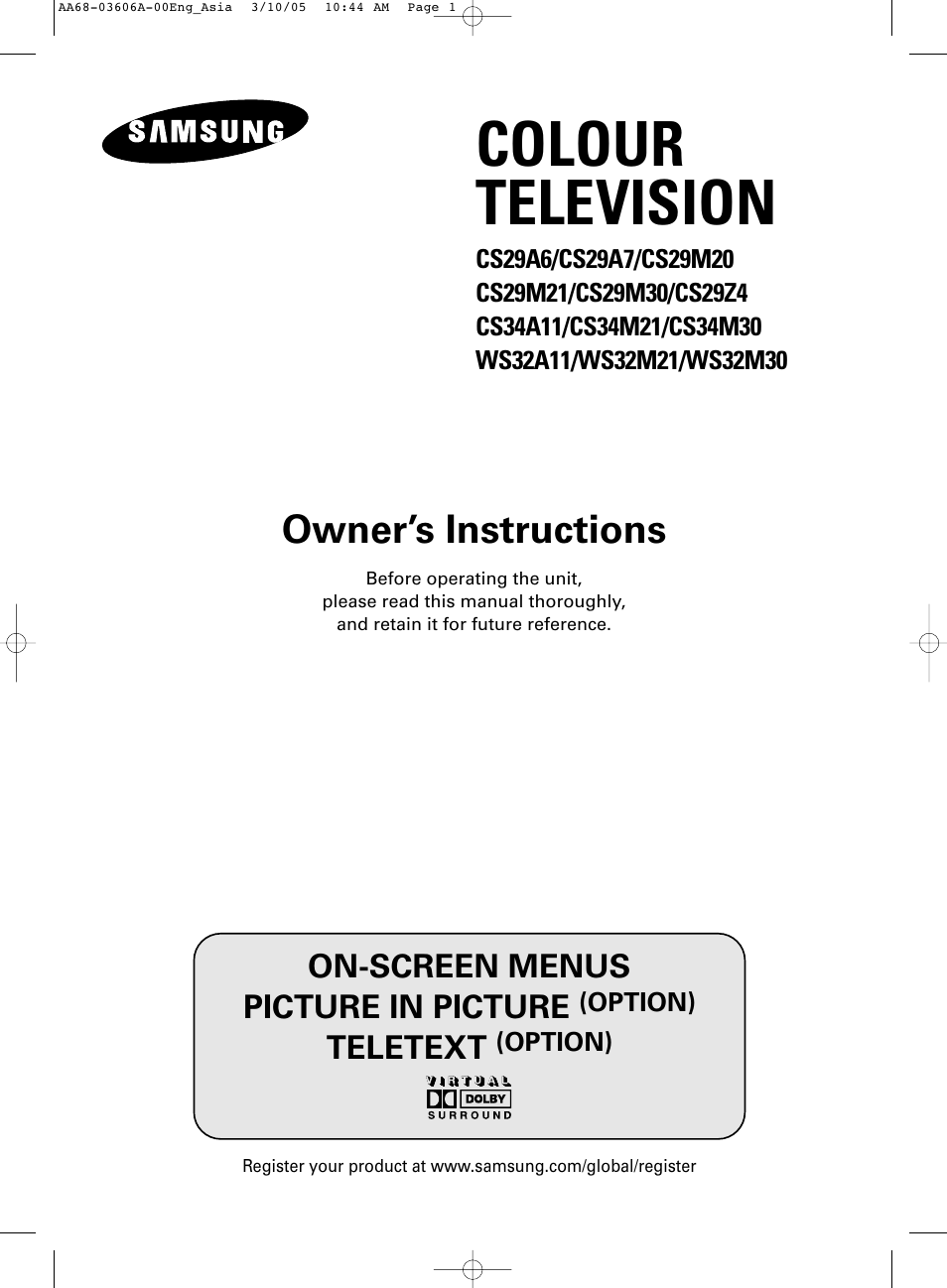 Samsung WS32A11 User Manual | 52 pages