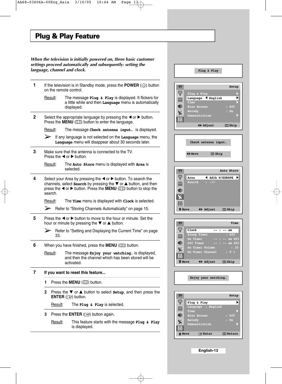 Plug & play feature | Samsung WS32A11 User Manual | Page 13 / 52