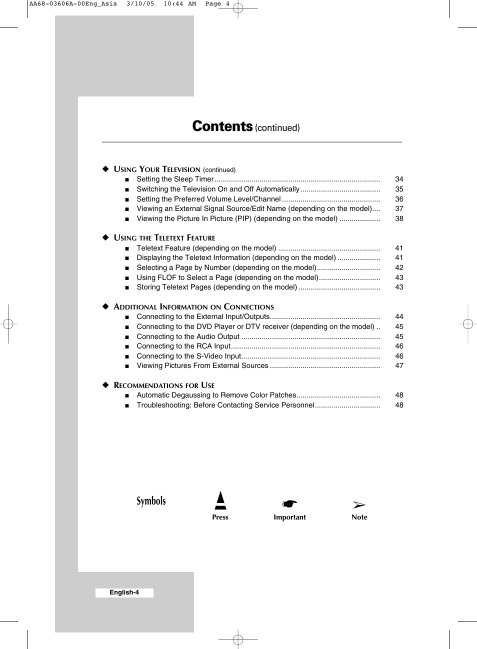 Samsung WS32A11 User Manual | Page 4 / 52