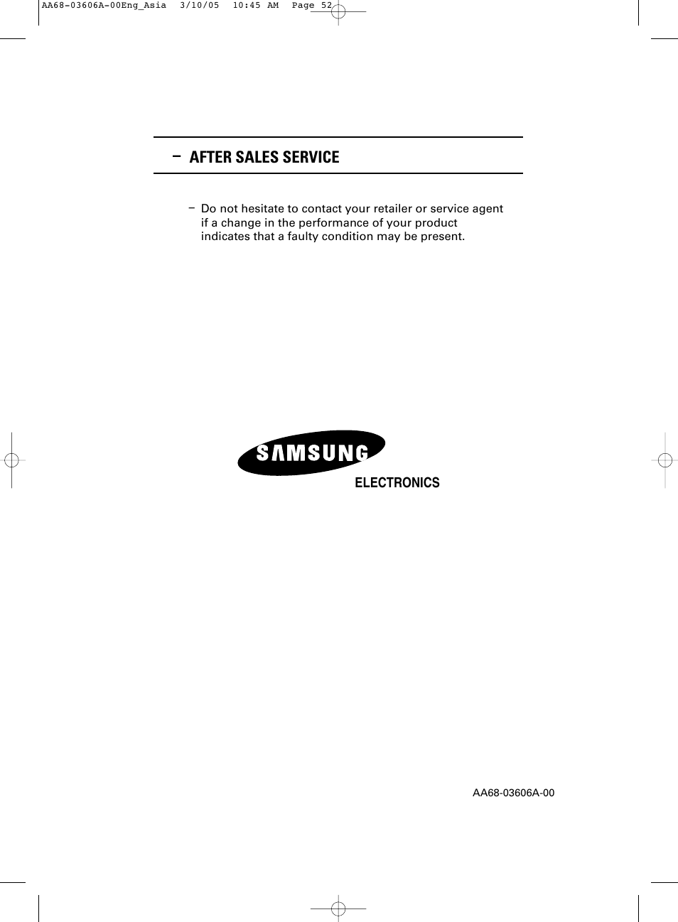 After sales service | Samsung WS32A11 User Manual | Page 52 / 52