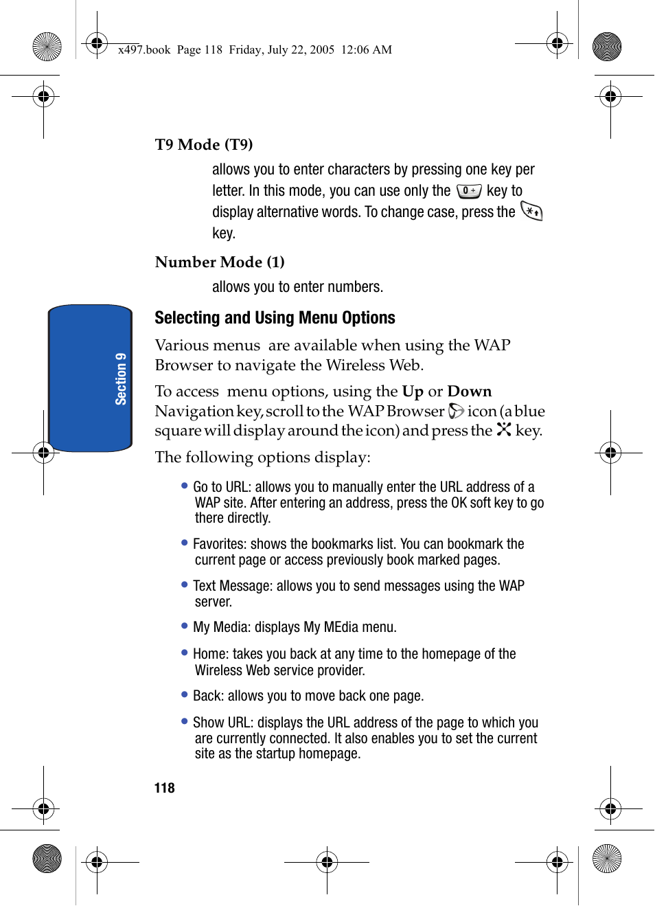 Selecting and using menu options | Samsung SGH-x497 User Manual | Page 118 / 196