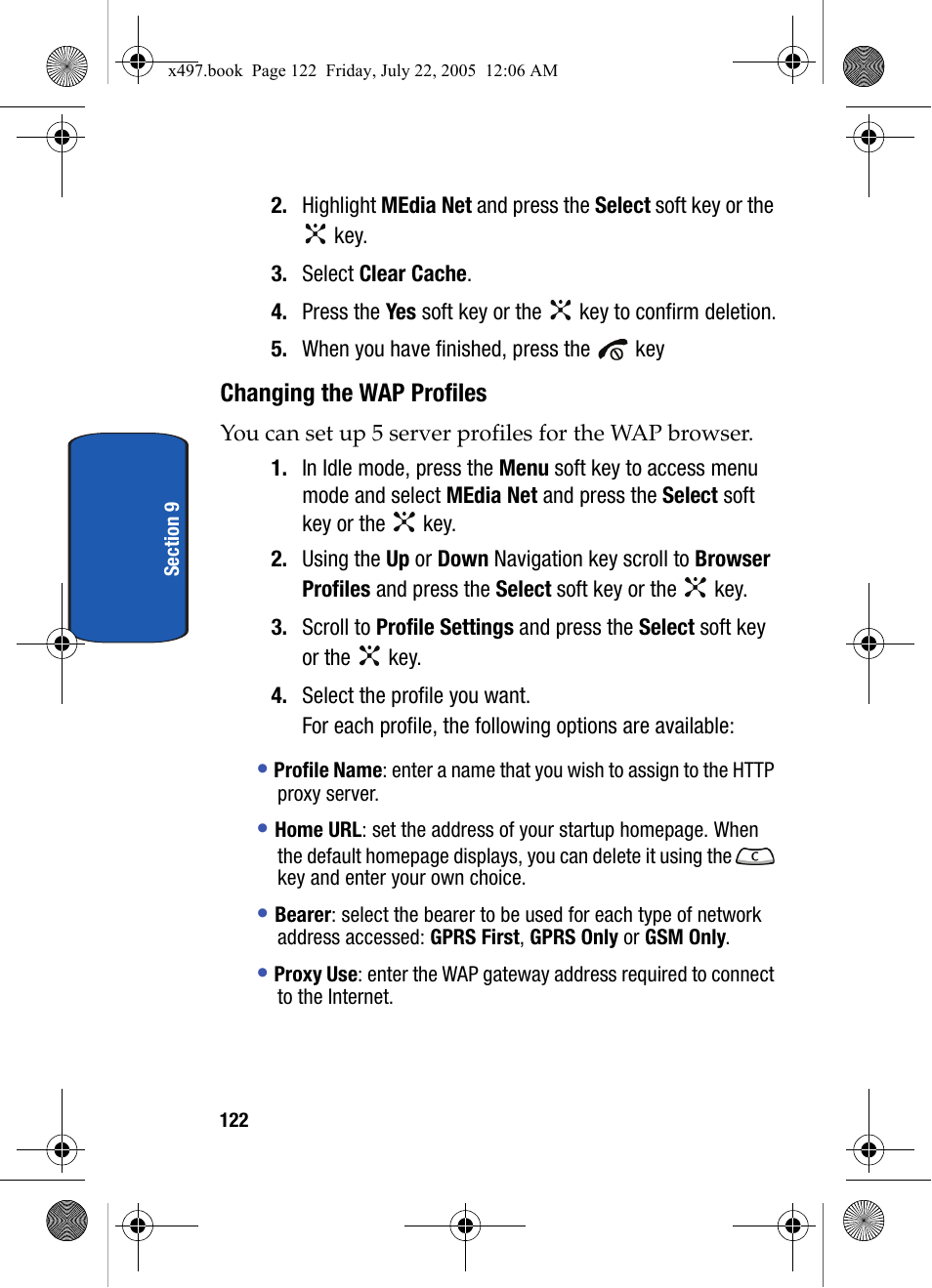 Changing the wap profiles | Samsung SGH-x497 User Manual | Page 122 / 196