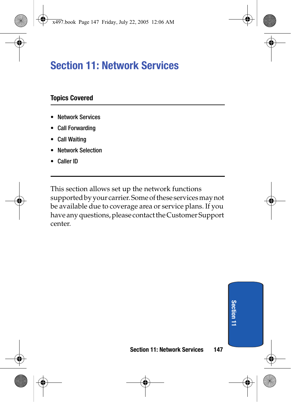 Section 11: network services, Topics covered | Samsung SGH-x497 User Manual | Page 147 / 196