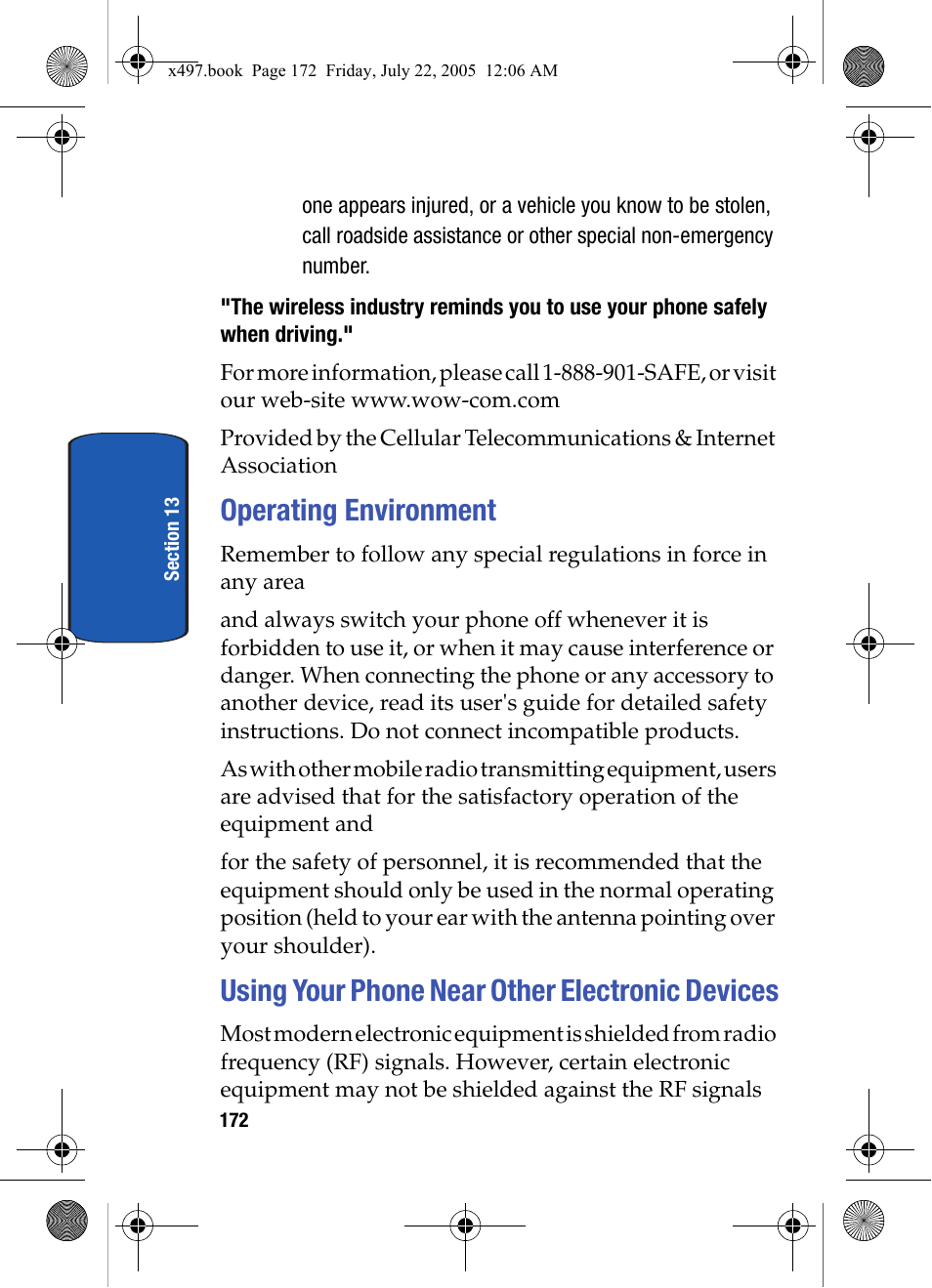 Operating environment, Using your phone near other electronic devices | Samsung SGH-x497 User Manual | Page 172 / 196