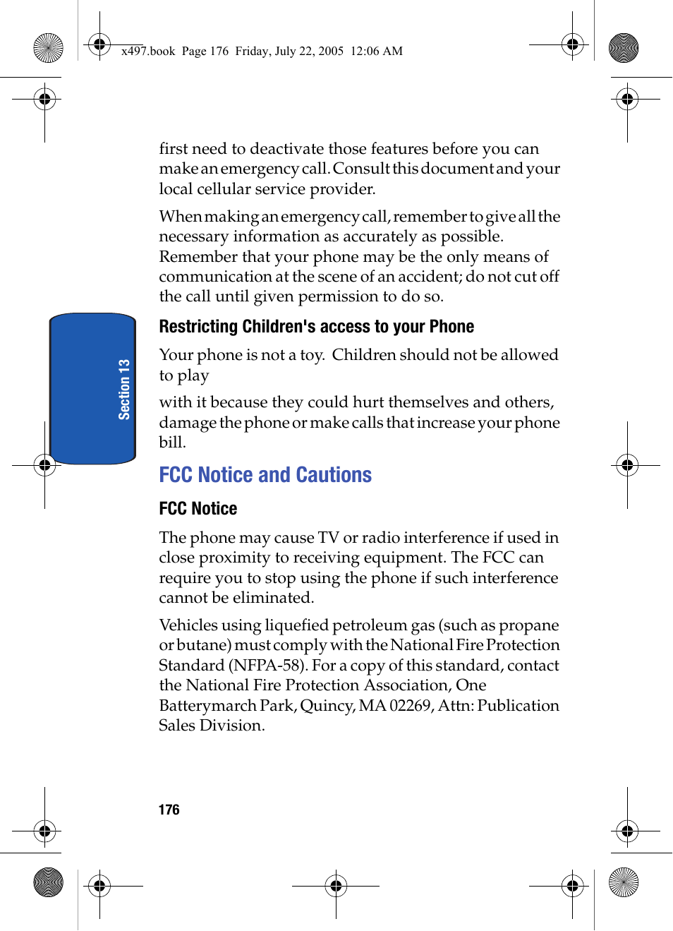 Restricting children's access to your phone, Fcc notice and cautions, Fcc notice | Samsung SGH-x497 User Manual | Page 176 / 196