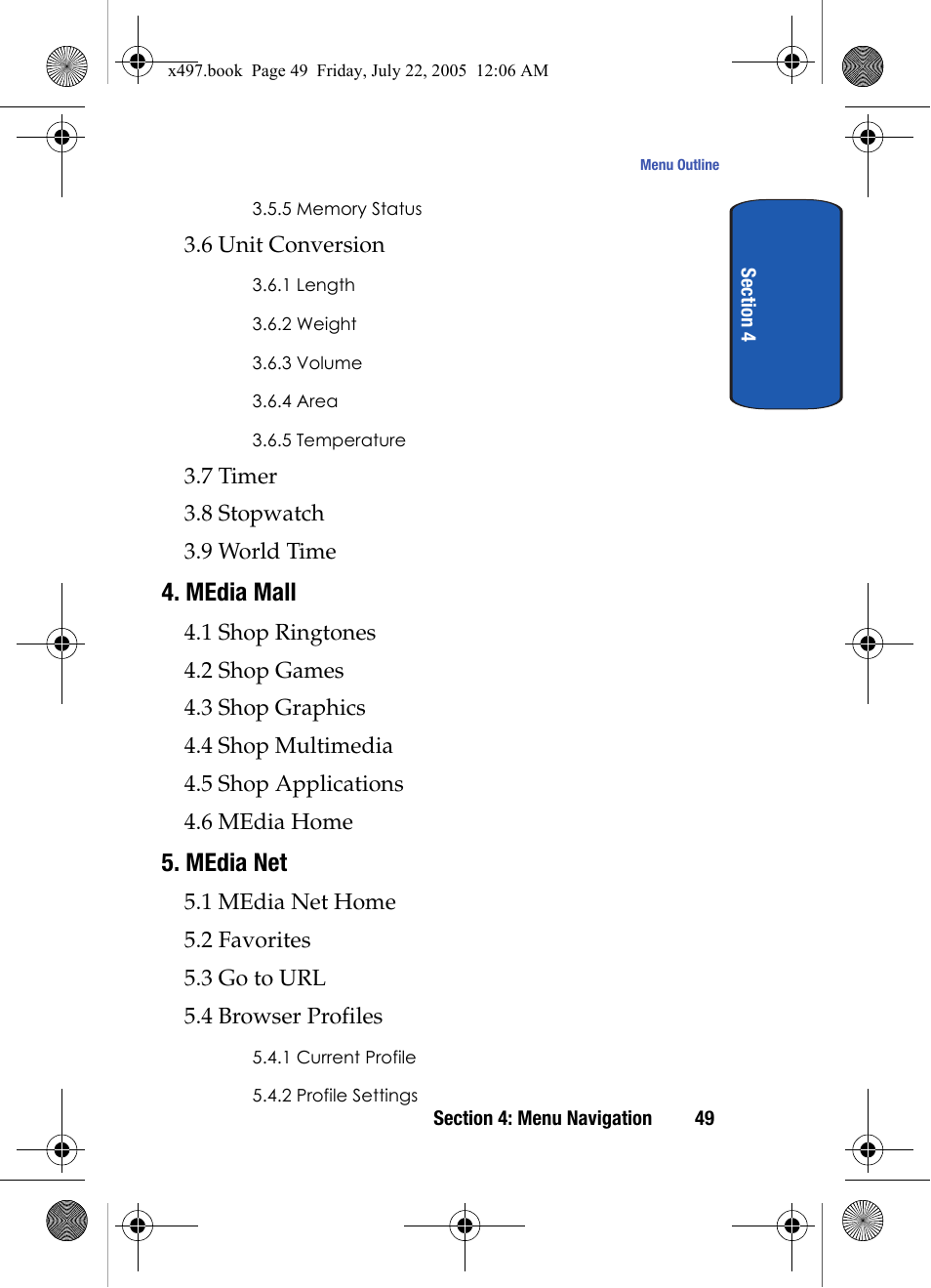 Media mall, Media net | Samsung SGH-x497 User Manual | Page 49 / 196