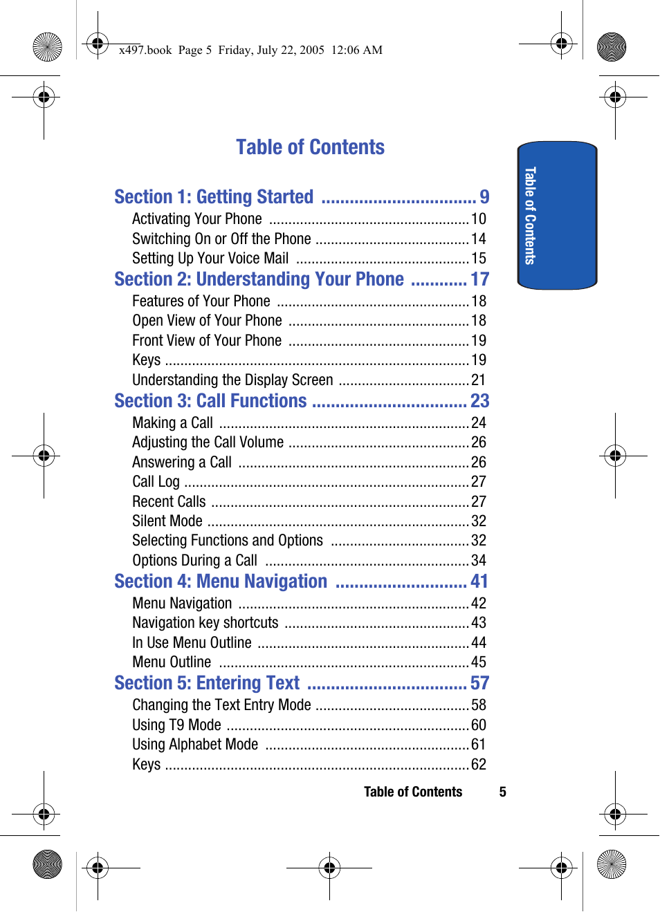 Samsung SGH-x497 User Manual | Page 5 / 196